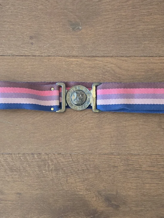 Vintage Brass Buckle Stripe Web Belt in Pink, Purple, Blue - Picture 2 of 10